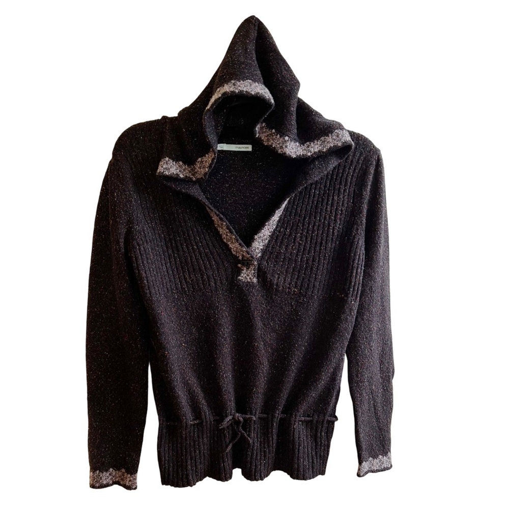 Maunces V Neck Hoodie Cotton Blend Sweater Large